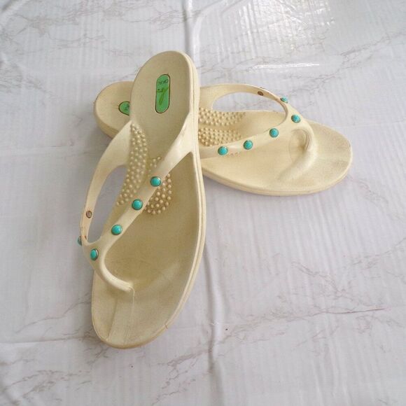 OKA b white and turquoise flip flops M - Picture 2 of 7